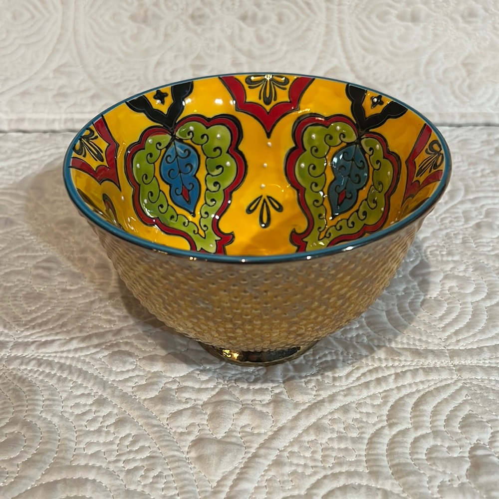 Luxury Gold Plated Ceramic Dining Bowl Orange Pea Floral‎